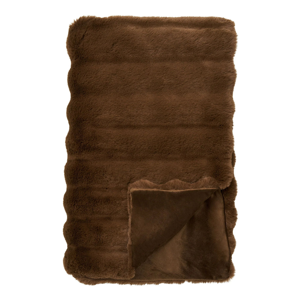 Couverture en fausse fourrure marron chocolat rainurée 130x180 cm