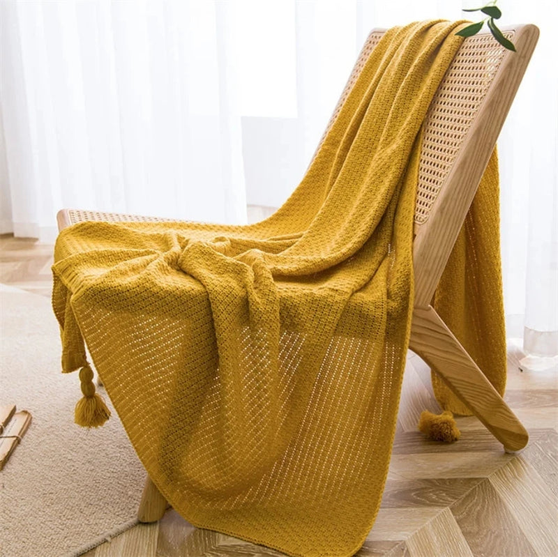 Plaid moutarde en maille gaufrée