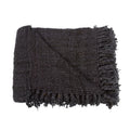 Plaid rectangulaire en coton tissé noir avec franges, couverture en gris foncé