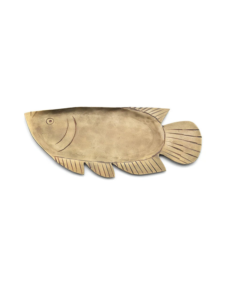 Plateau décoratif poisson en laiton doré martelé