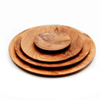 Ensemble de trois plateaux ronds en racine de teck avec grain naturel, diamètre 25 cm