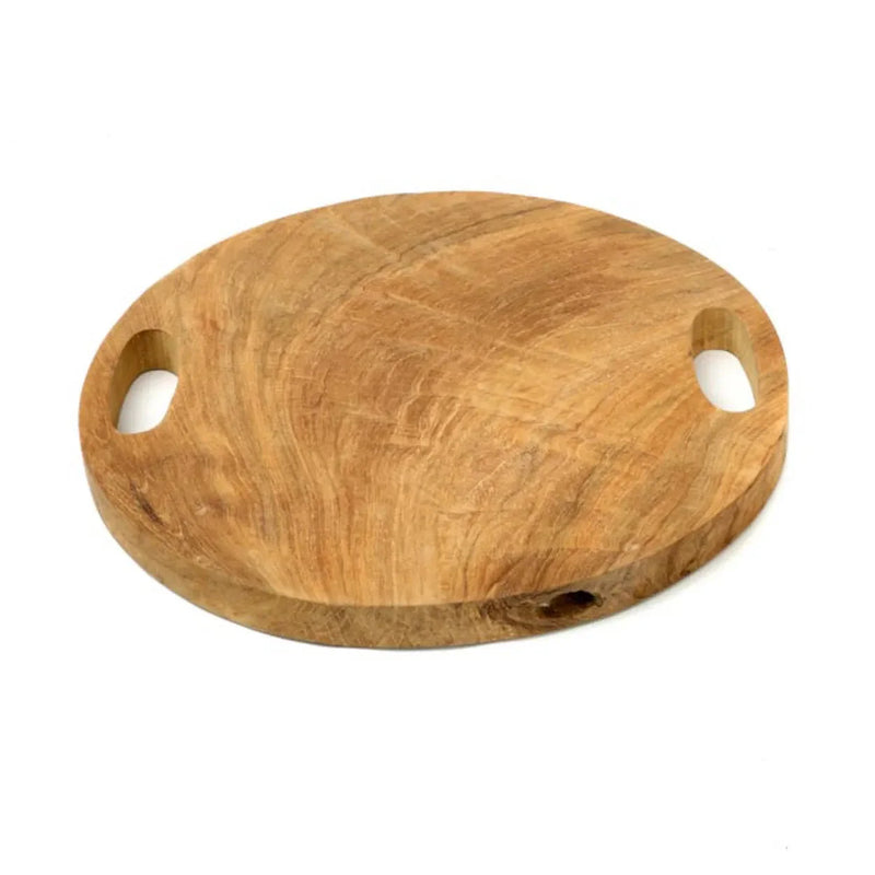 Plateau rond en racine de teck naturel avec poignées – Ø40 cm
