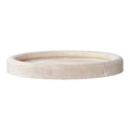Plateau rond en travertin beige texturé mat, bords arrondis