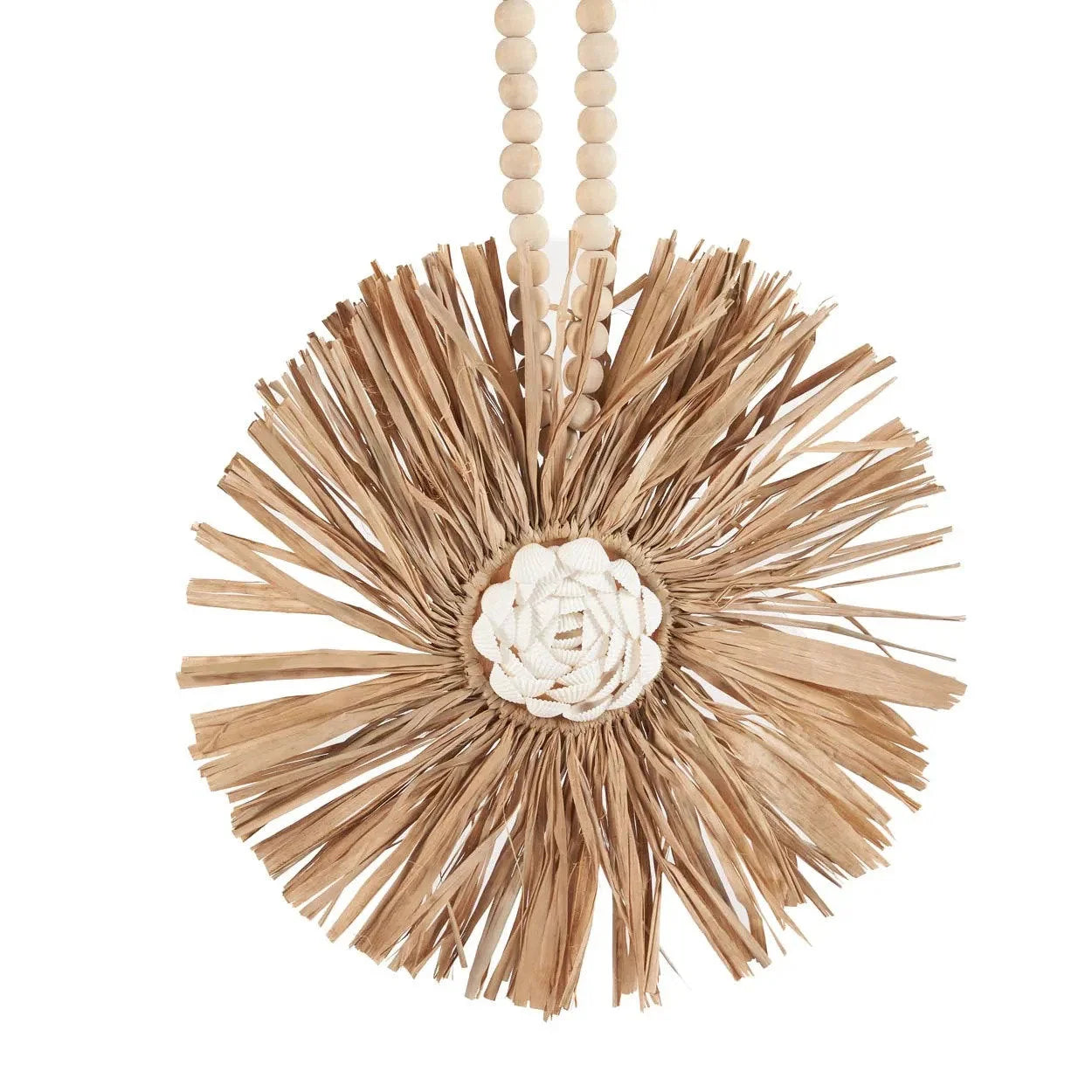 Pompon décoratif en raphia naturel avec motif floral – 70 cm