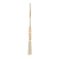 Attache rideau beige à coquillages et pompons en coton écru rose