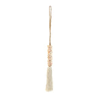 Pompon mural avec coquillages naturels, coton écru rose et pompons