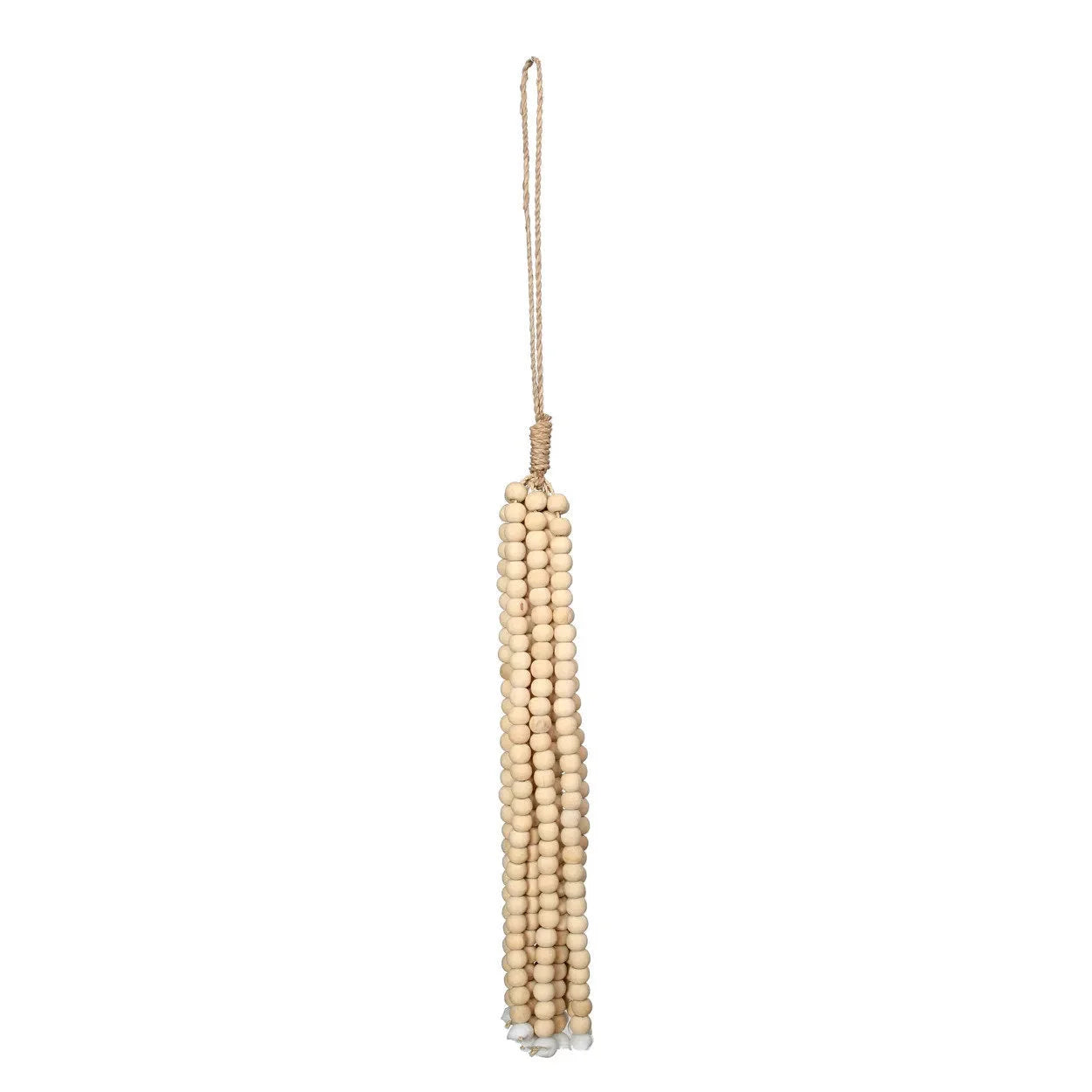 Tassel en perles de bois naturel fait main avec boucle en jute pour décoration intérieure