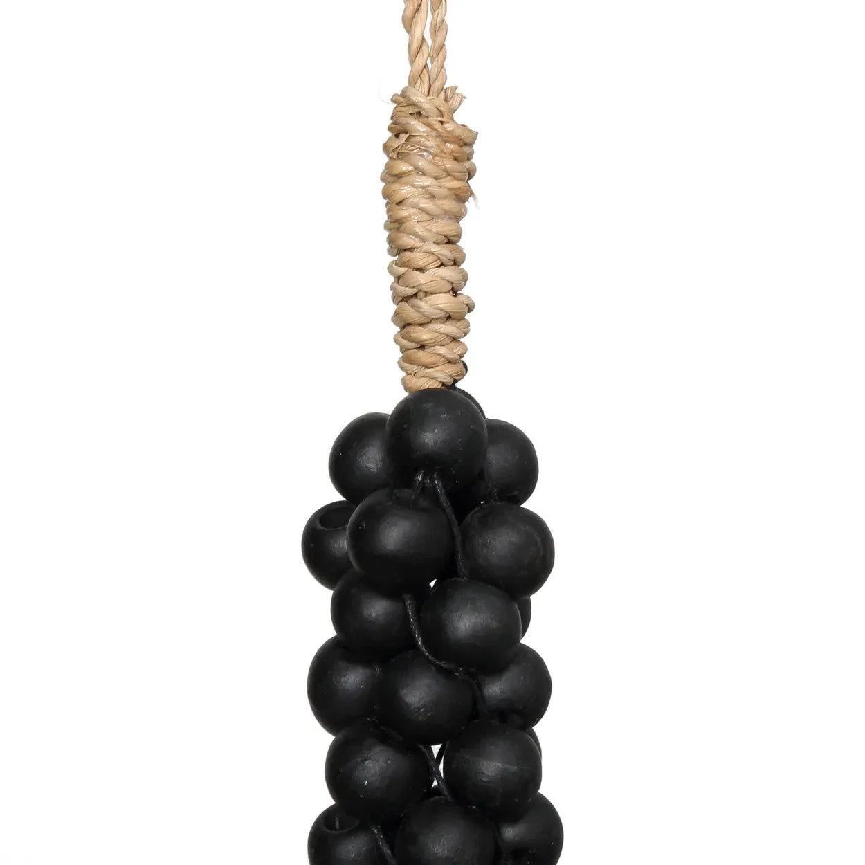 Tassel décoratif en perles de bois noir et corde naturelle pour suspension élégante