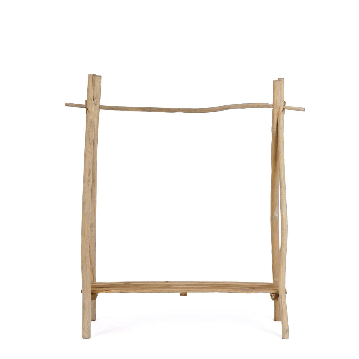 Portant à vêtements en teck naturel avec tringle branche, 120x50 cm