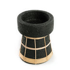 Porte-bougie terre cuite et rotin noir H16 cm