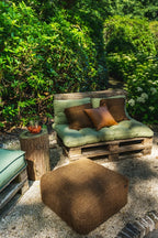 Porte-bougie en velours rouille avec franges décoratives