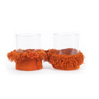 Porte-bougie en velours rouille avec franges décoratives