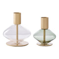 Lot de 2 porte-bougies en verre vert clair et sauge avec accents métal doré