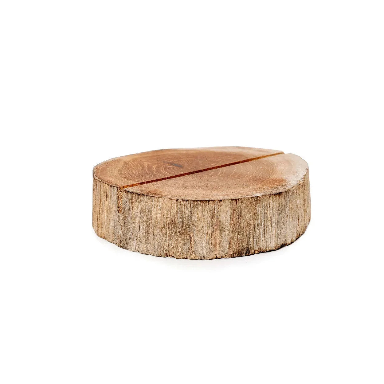 Tranche de racine de teck ronde avec coupe diagonale pour porte-cartes décoratif