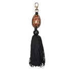 Porte-clés en bois et coquillage noir marron avec pompon déco