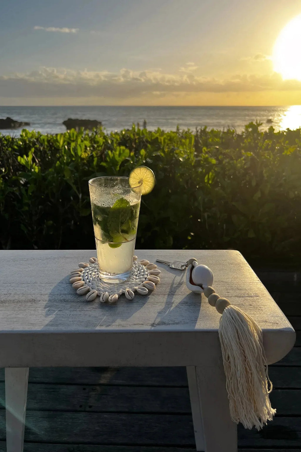 Coaster verre mojito tissé pompon argenté