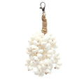 Porte-clés en coquillages blancs et corde herbe marine avec coquillage blanc et sommet en jute