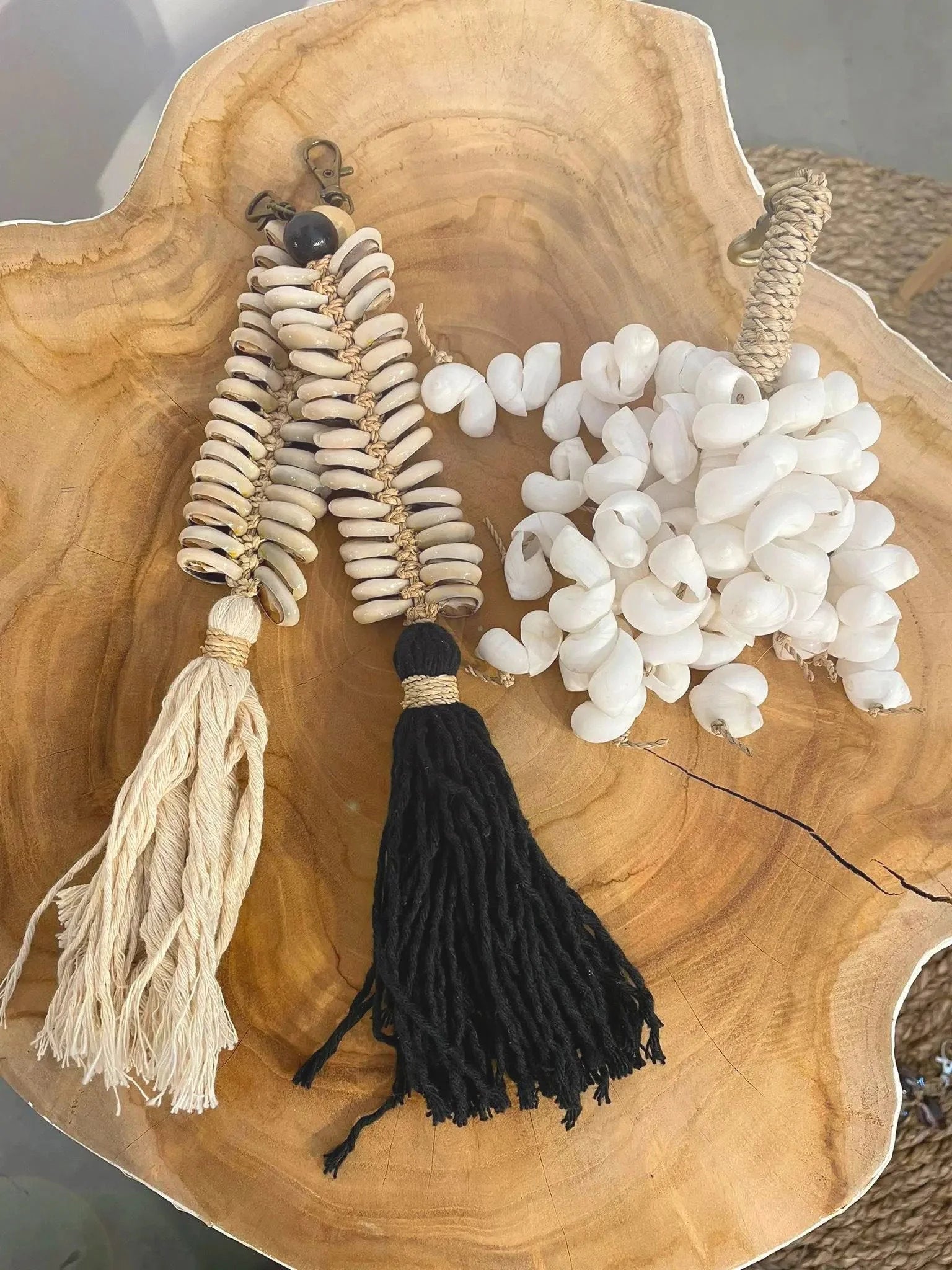 Décorations de guirlandes en coquillages blancs et tassels pour porte-clés en corde marine