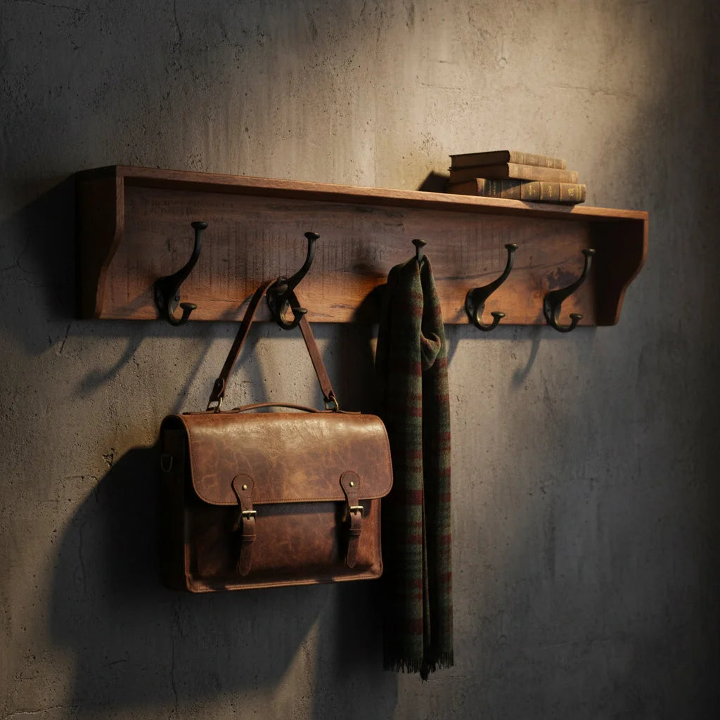 Sac en cuir marron avec deux boucles avant et anse supérieure