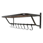 Porte-manteau mural en métal noir avec plateau bois recyclé, 84x25 cm