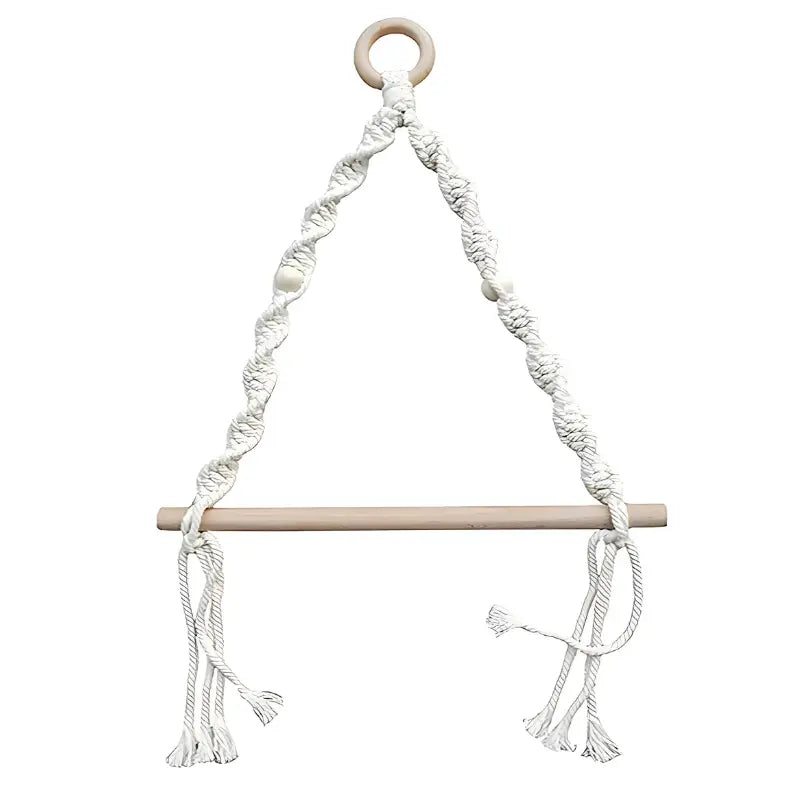 Porte-papier toilette mural en bois et macramé fond blanc