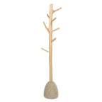 Portemanteau en bois de teck clair base béton forme arbre – H150 cm