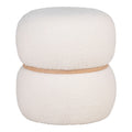Poufs bouclé écru forme champignon avec ceinture bois clair, Ø38x41 cm