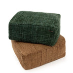Deux poufs carrés en coton vert forêt et marron avec tissu texturé, 60x60 cm