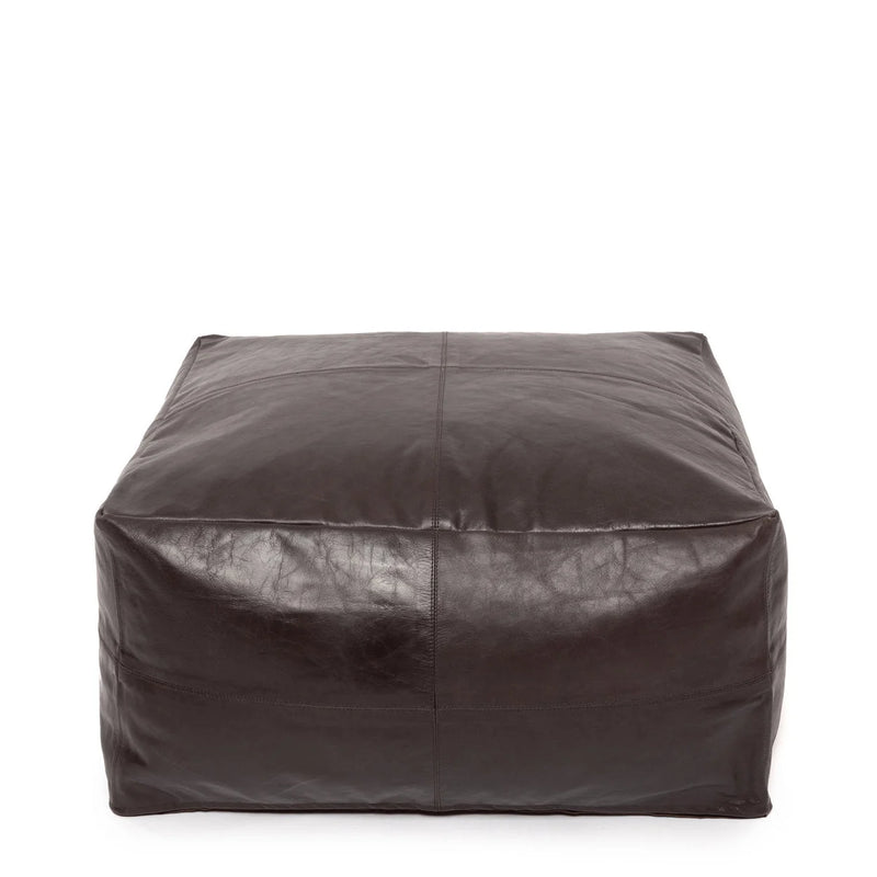 Pouf carré en cuir marron chocolat – 60x60 cm