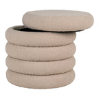 Poufs rond bouclé beige avec rangement, Ø44 cm, tissu texturé
