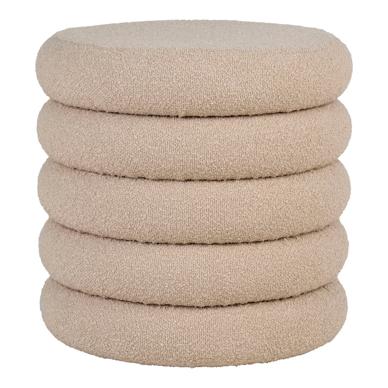 Pouf rond bouclé beige avec rangement discret – Ø44 cm