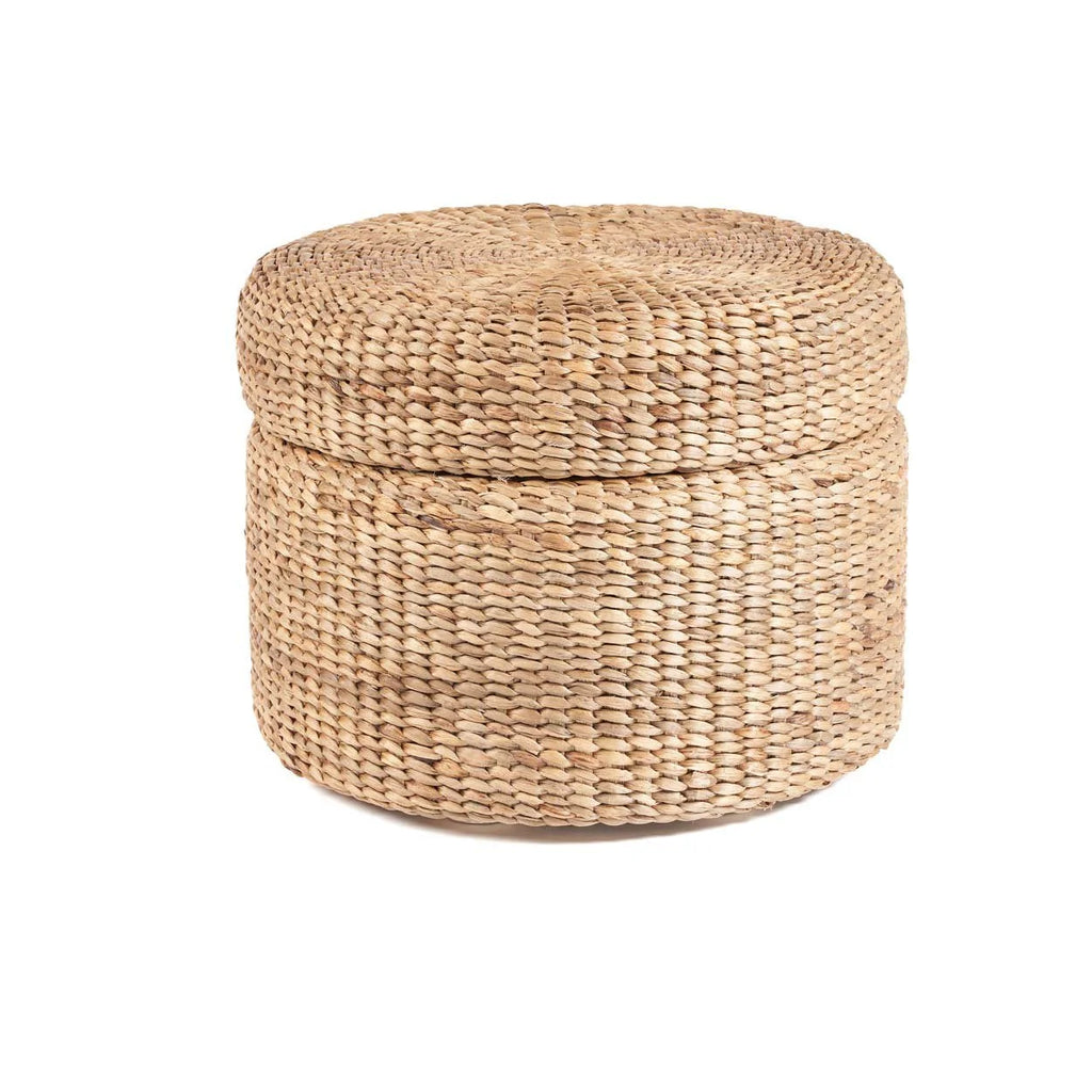 Pouf rond en jacinthe d’eau avec rangement 60x45 cm