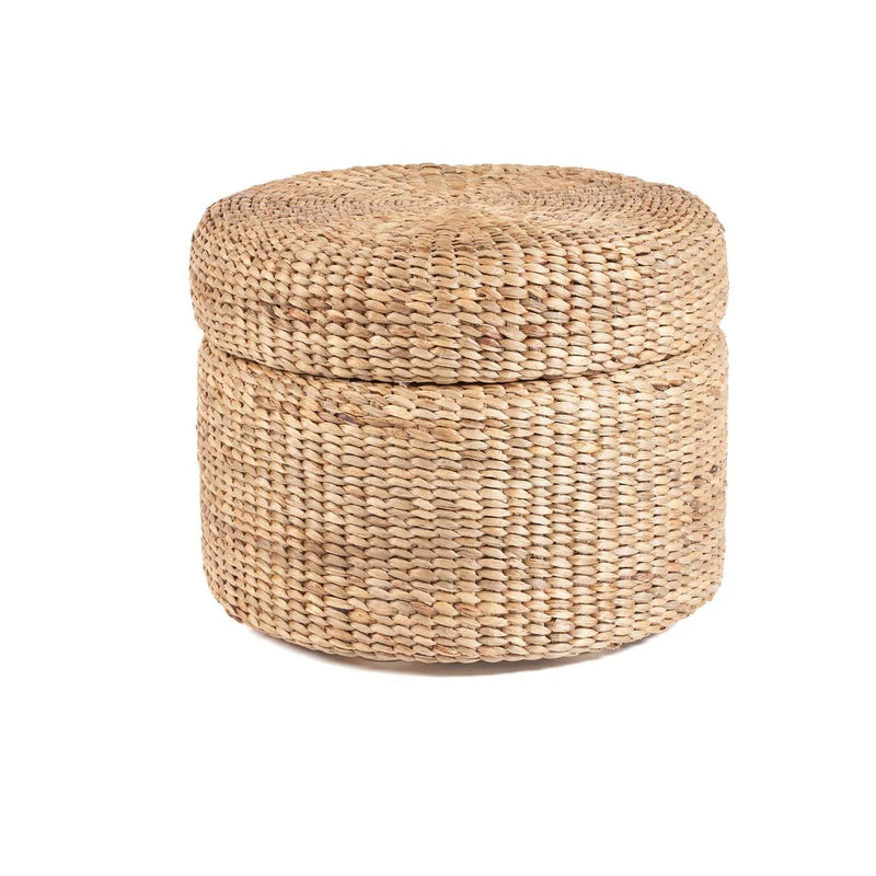 Pouf rond en jacinthe d'eau avec rangement 60x45 cm
