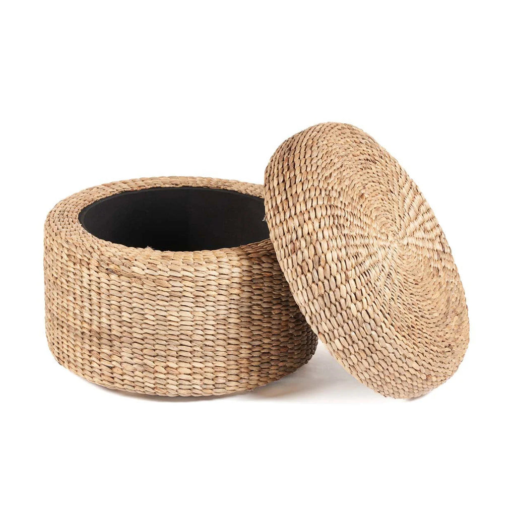 Pouf rond en jacinthe d’eau avec rangement 60x45 cm