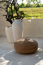 Coussin rond en jacinthe tressée naturel de 60 cm pour un confort élégant
