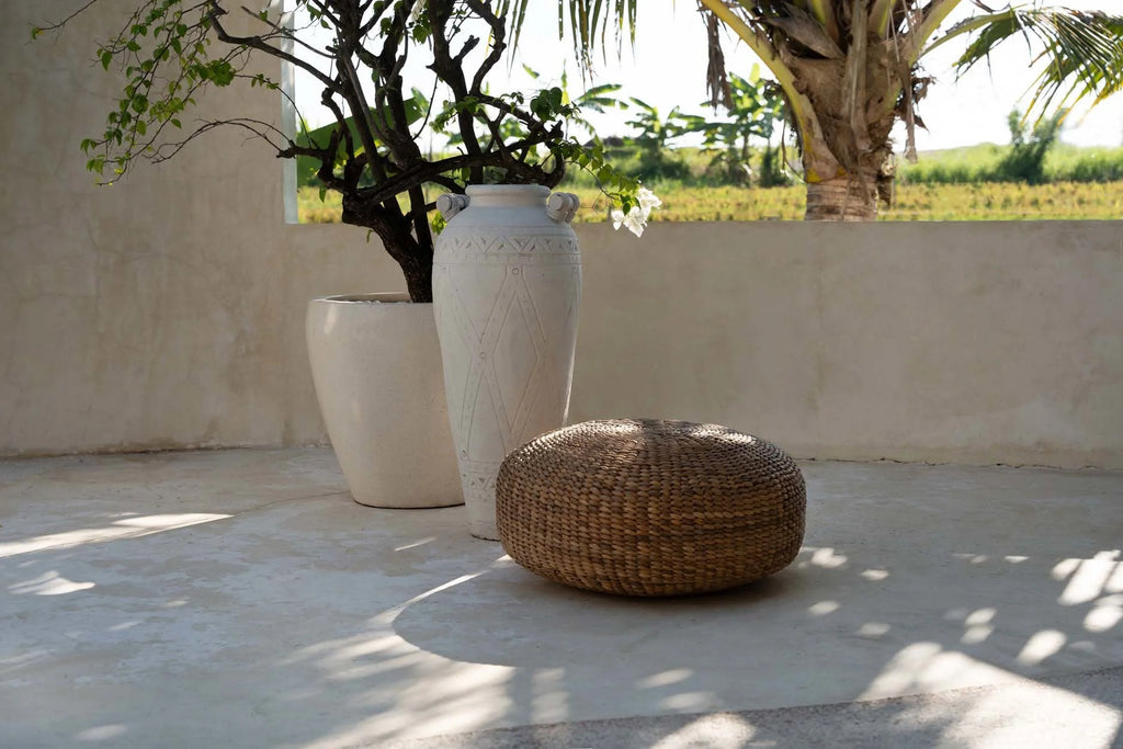 Coussin rond en jacinthe tressée naturel pour le sol, diamètre 60 cm
