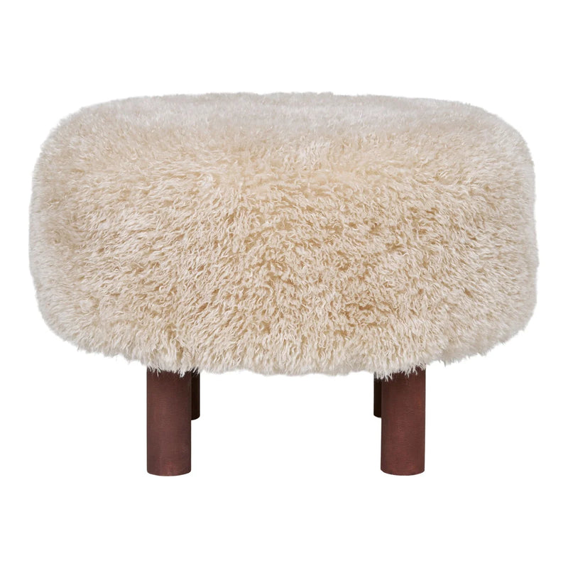 Pouf rond en polyester et bois brun clair Ø50 cm