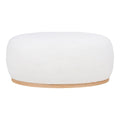 Pouf rond en tissu bouclé blanc avec base bois clair 54x88 cm