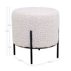 Tabouret pouf rond en tissu bouclé écru avec pieds métal noir Ø35,5 cm