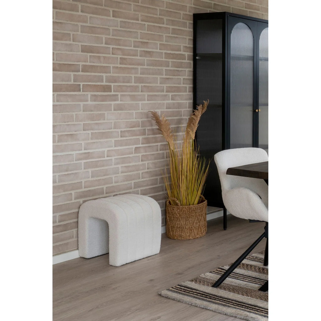 Tabouret pouf en tissu bouclé blanc crème ondulé 41x36,5 cm