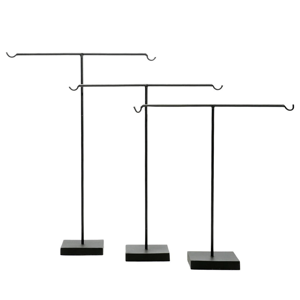Présentoir bijoux métal noir forme T avec crochets, set de 3