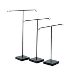 Présentoir bijoux métal noir forme T avec crochets, set de 3