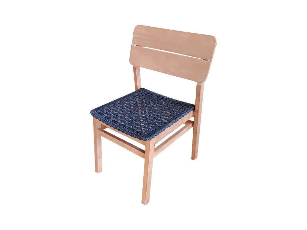 Chaise acacia clair tressage corde bleu marine, salon jardin 4 chaises