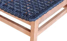 Chaise acacia corde bleue marine tissée, vue dos, salon jardin