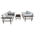 Ensemble de jardin en bois foncé d’acacia massif avec coussins blancs, set de 4