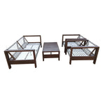 Salon de jardin bois foncé avec cordes tressées pour 4 personnes