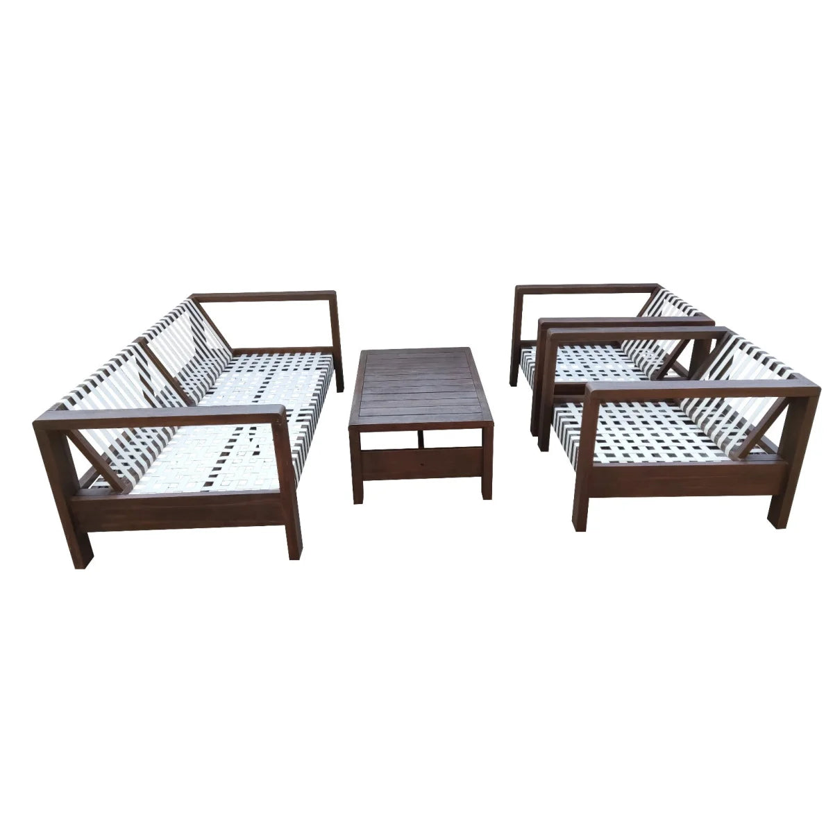 Salon de jardin bois foncé avec cordes tressées pour 4 personnes