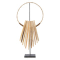 Sculpture décorative circulaire en bois naturel sur socle en métal, H85 cm