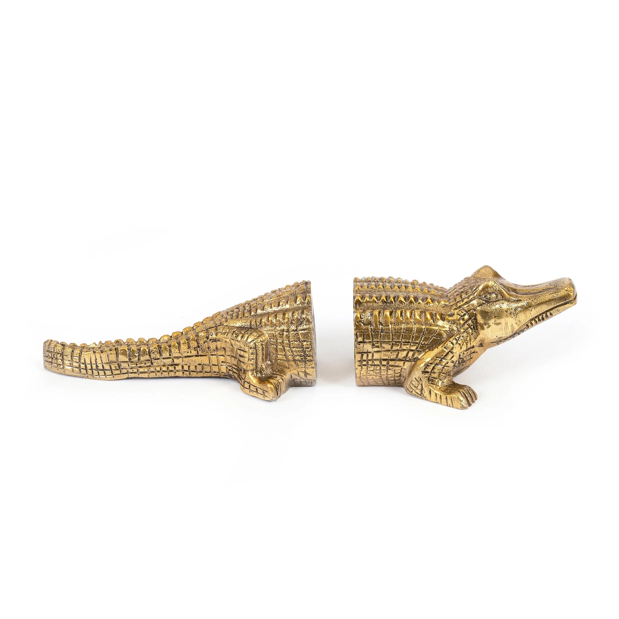 Serre-livres crocodile en laiton vieilli doré à écailles détaillées