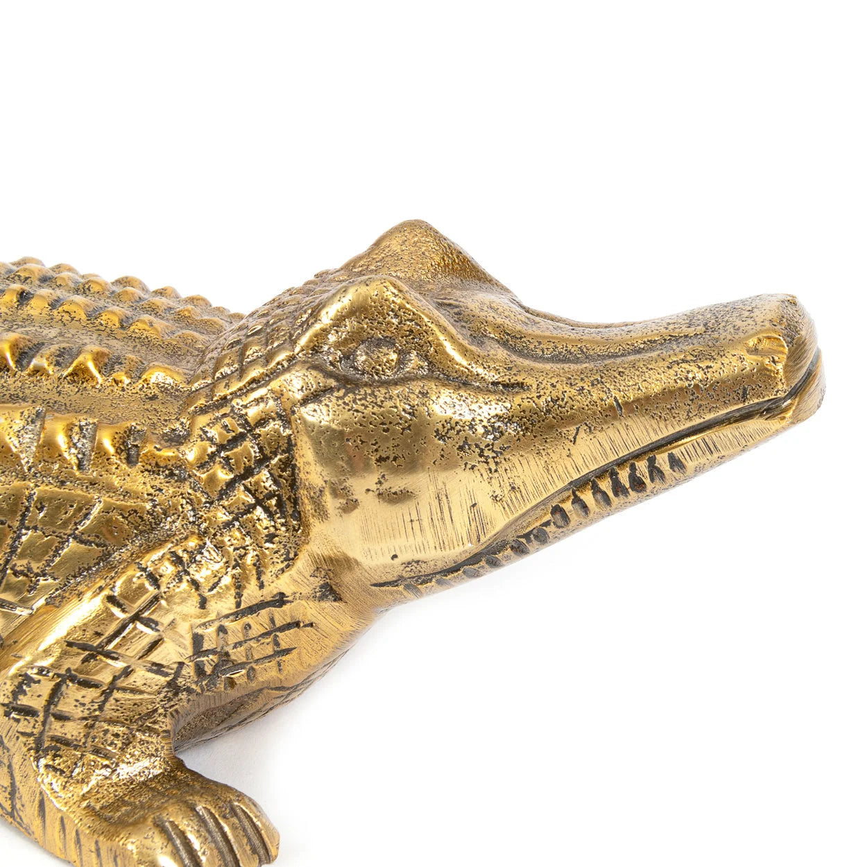 Serre-livres crocodile en laiton vieilli doré, écailles texturées